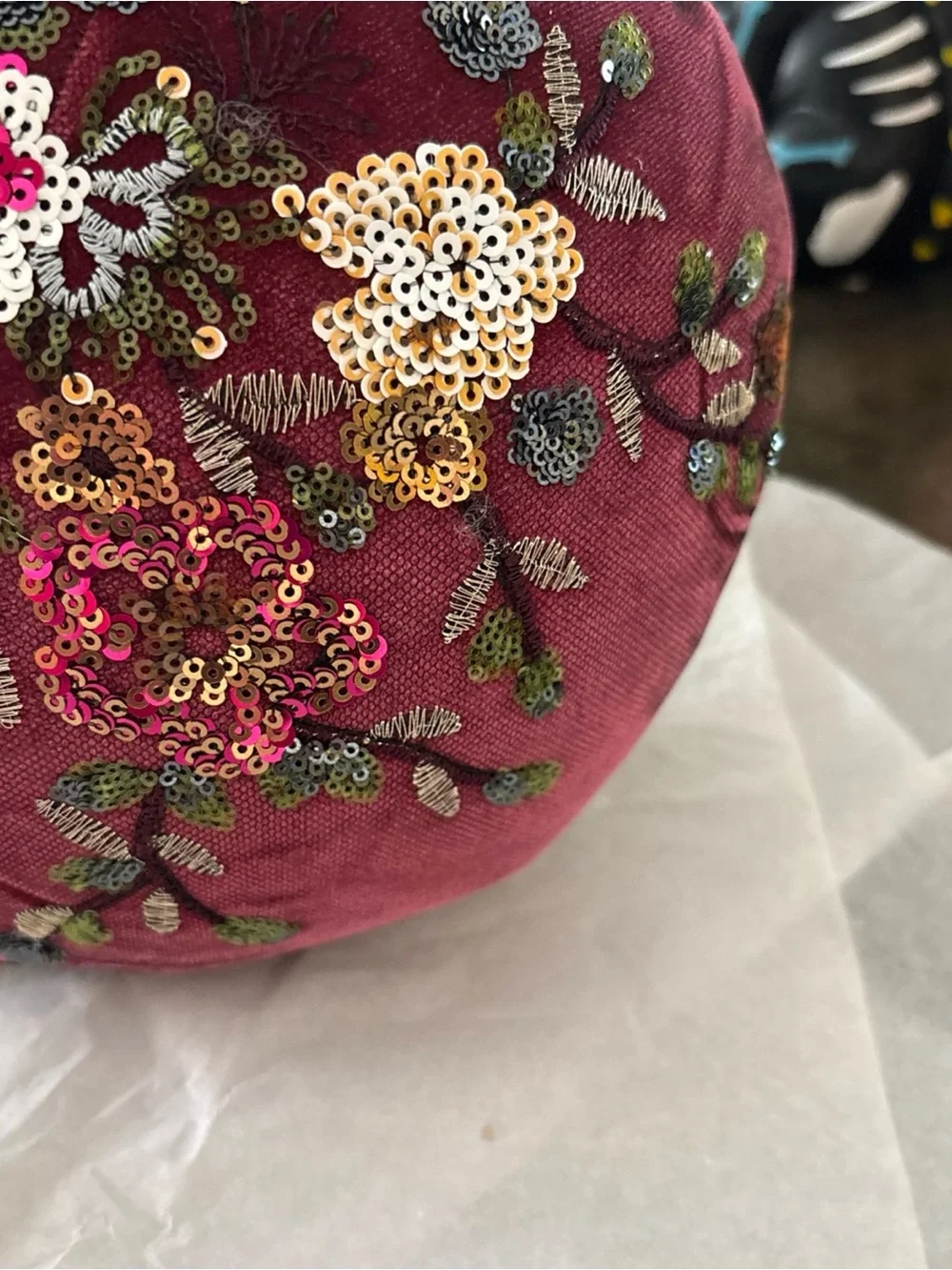 Colorful Beaded Embellished Purple Fabric Pumpkin , Gold Stem